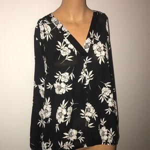 Black and White Floral Chiffon Top